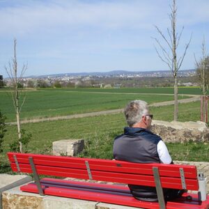 Auf einer Bank sitzender Mann mit Blick auf Kassel
