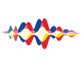 Logo mit bunten Linien die wie Schallwellen aussehen.
