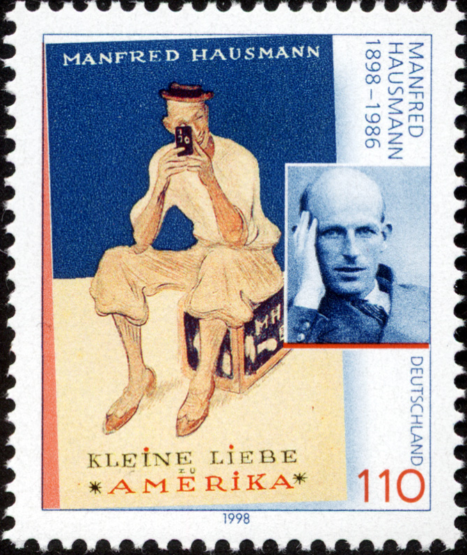 Sonderbriefmarke von 1998 zum damals 100. Geburtstag von Manfred Hausmann mit dem Schriftzug "Kleine Liebe Amerika"