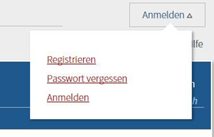 Abbildung der Registrierung in der Online-Datenbank Arcinsys