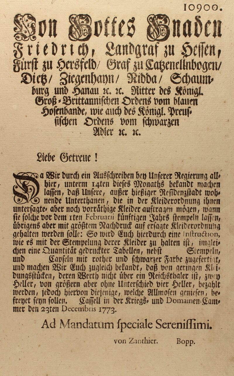Schriftstück von Landgraf Friedrich II.
