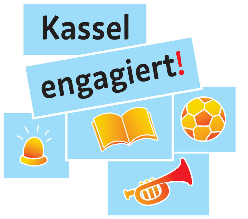Text: Kassel engagiert mit verschiedenen Piktogrammen, Buch, Fußball, Trompete