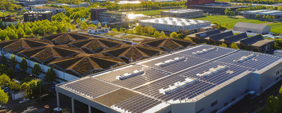 Photovoltaik und Gründach auf Industriehalle