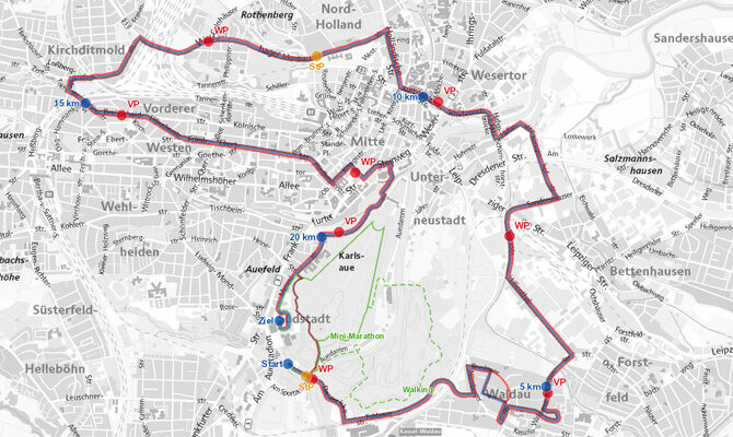 Abbildung Kartenausschnitt Marathonkarte Kassel
