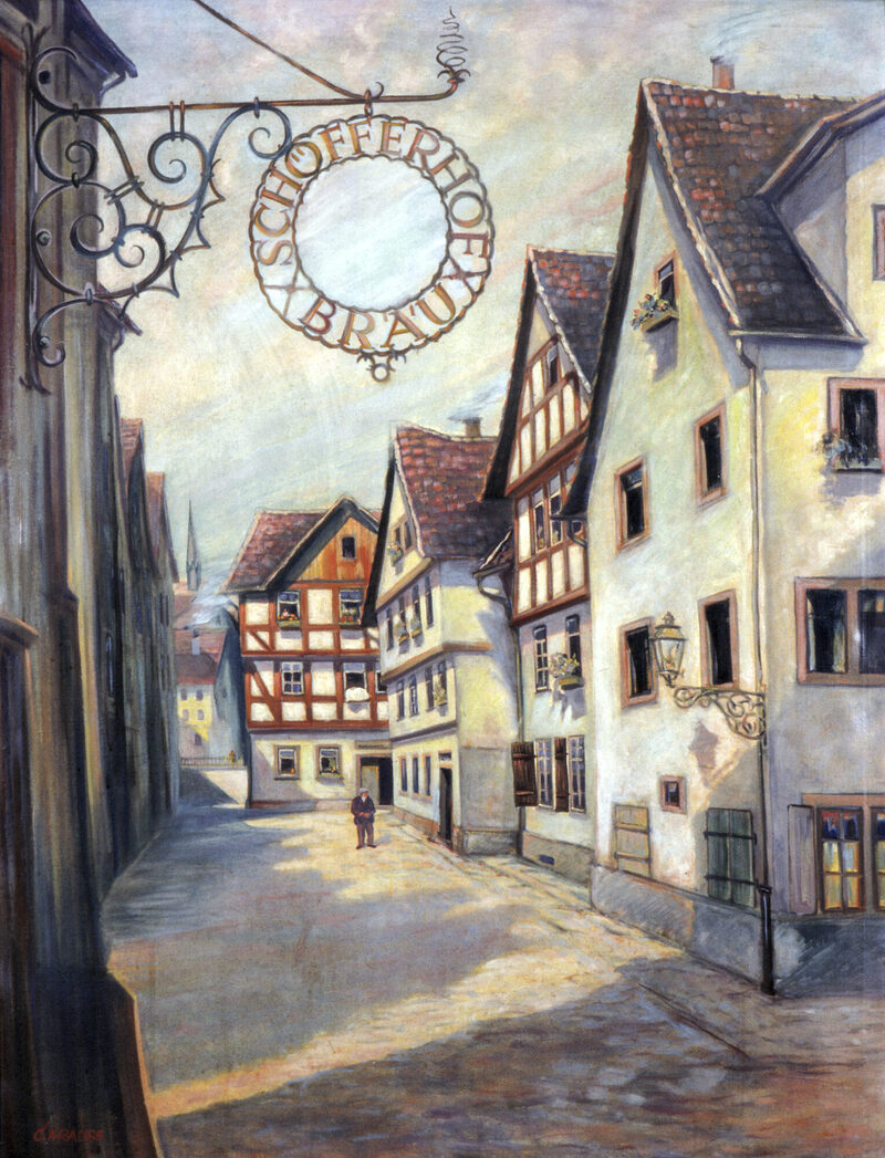 Gemälde von der Bädergasse in der ehemaligen Kasseler Altstadt.
