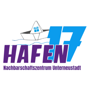 Logo mit Schriftzug "Hafen 17 Nachbarschaftszentrum Unterneustadt" und einem Papierboot
