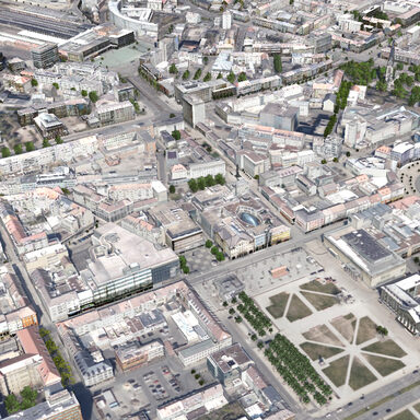 3D Stadtmodell mit Blick auf die Königsstraße und den Friedrichsplatz