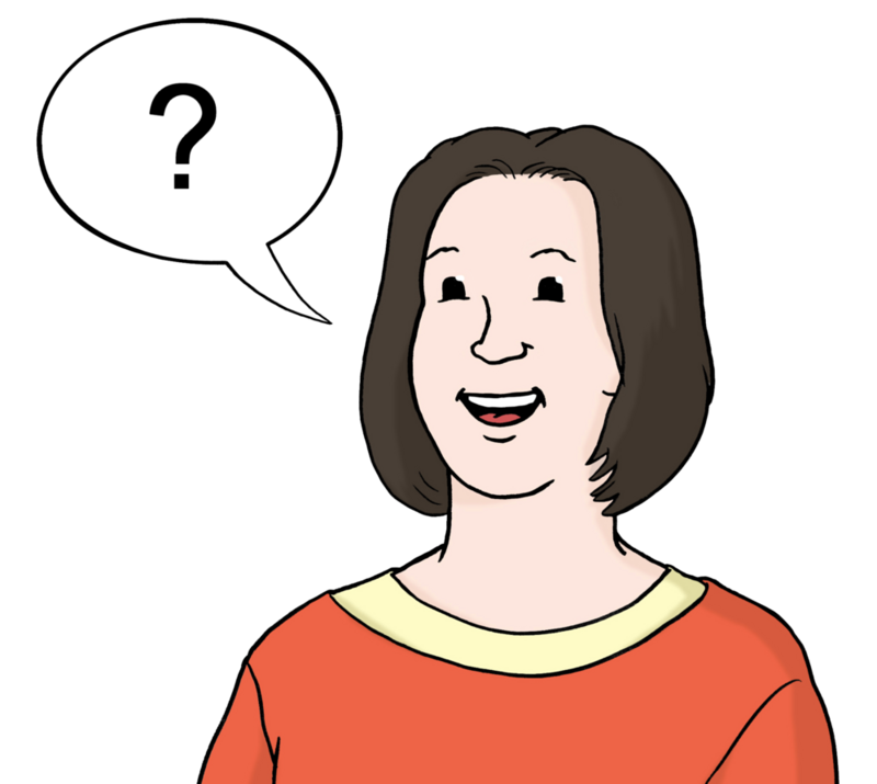 Zeichnung: Frau mit einer Sprechblase in der ein Fragezeichen ist.